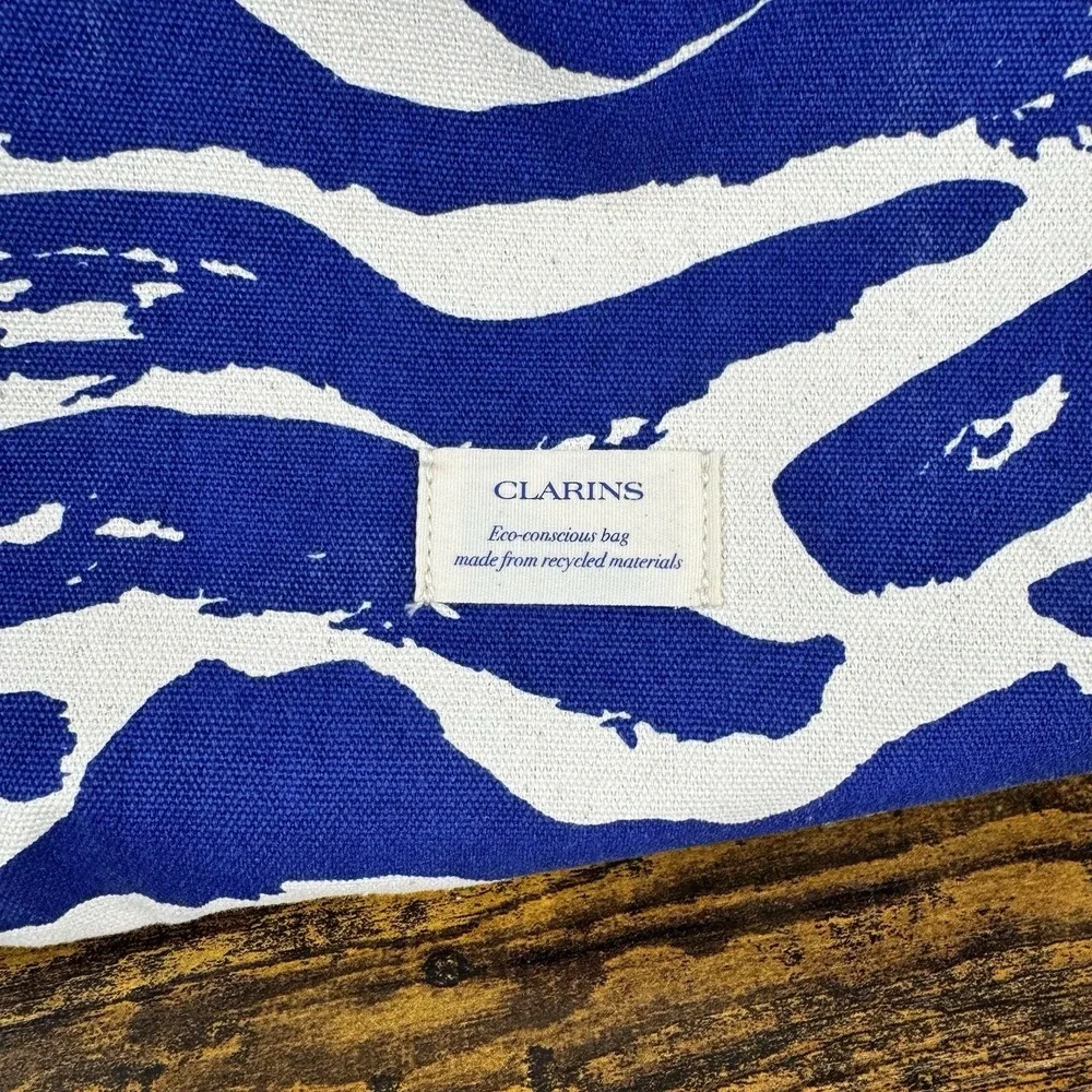 Clarins Canvas Tote Bag Blue Zebra Print Eco‎ Recycled Materials NWT Shopper